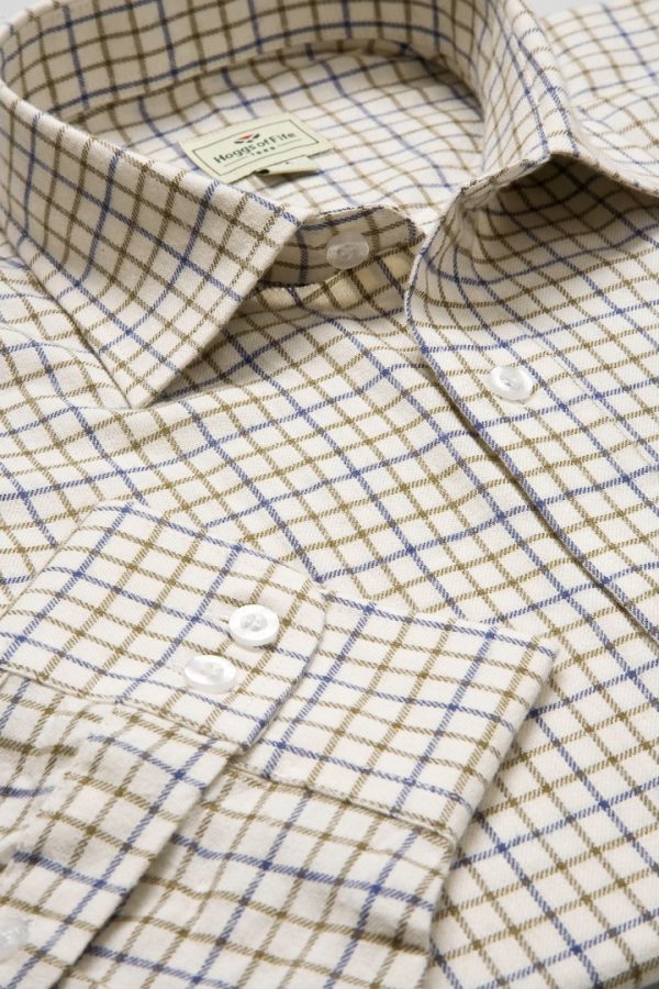Pure Cotton Shirt Tattersall Check Navy/Olive