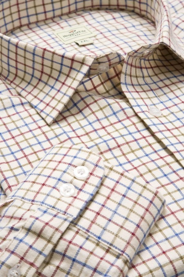 Hoggs of Fife Pure Cotton Tattersall Check Wine/Blue/Green  Medium