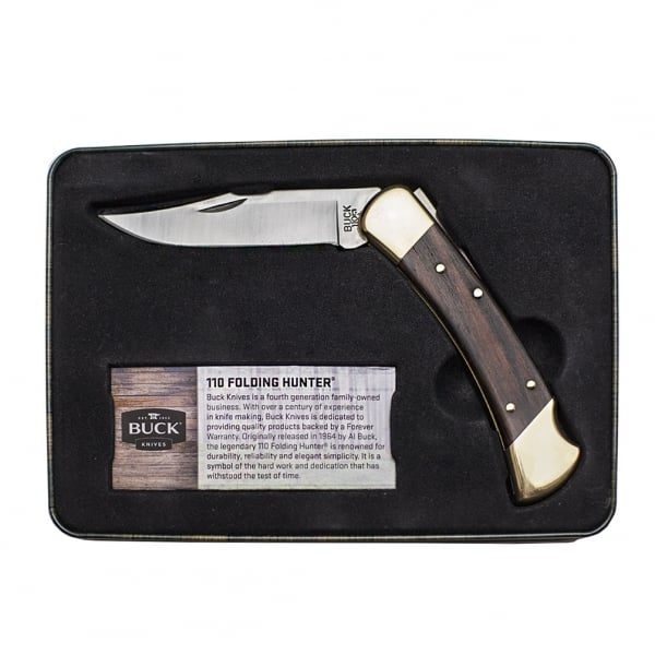 Buck 110 Folding Hunter Knife In Collector Edition Tin