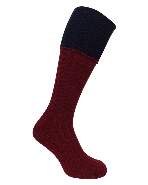Hoggs of Fife Contrast T/Over Top Sock Burgundy/Navy Size 7-10