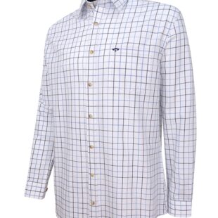Hoggs of Fife Viscount Premier Tattersall Shirt - White/Navy Check REDUCED (SIZE 16.5)
