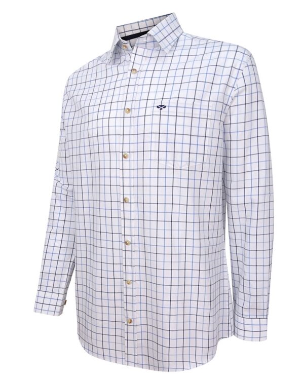 Hoggs of Fife Viscount Premier Tattersall Shirt - White/Navy Check  REDUCED (SIZE 16.5)