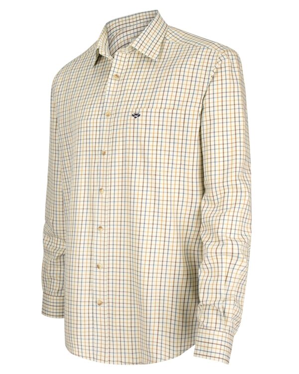 Hoggs of Fife Inverness Cotton Tattersall Shirt Brown/Gold/Navy  REDUCED (SIZE 2XL)